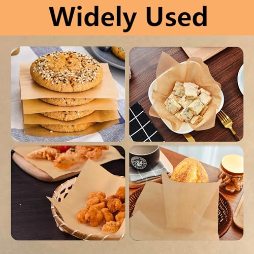 200Pcs 6" x 6" Unbleached Parchment Paper, Burger Patty Paper, Non-Stick Squares Wax Paper Sheets for Seperating Patty, Cookies, Baking, Wrapping Candies Brown - color: Brown Square, size: 6"X6" 200Pcs