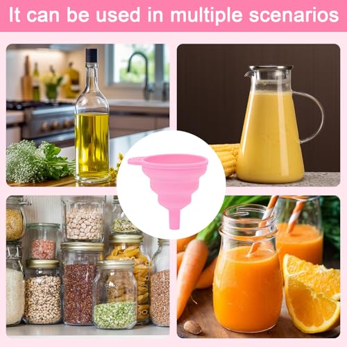 Kitchen Funnel Set 3 Pack, Small Medium Large, Kitchen Accessories Foldable Silicone Collapsible Funnels for Filling Water Bottle Liquid Transfer, Pink - color: 3 Pink