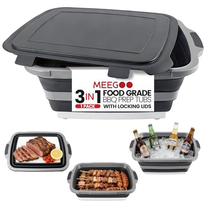 BBQ Prep Tub 3-IN-1 Large 30L Collapsible Cutting Board with Locking Lid for Meal Prep Marinating Food, Camping Sink with Colander, Dish Basin, Storage Blanket for Camping Picnic BBQ, Black - color: 30L Black Locked