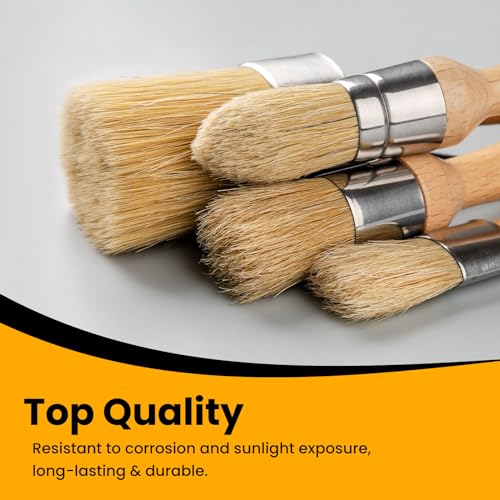 Chalk and Wax Paint Brush Furniture Set of 4, Small Round and Large Oval Brush with Natural Bristles, Perfect for Painting or Waxing Furniture, Ideal for Home Decor - size: 1 Large Oval + 3 Small Round, 4 Pack