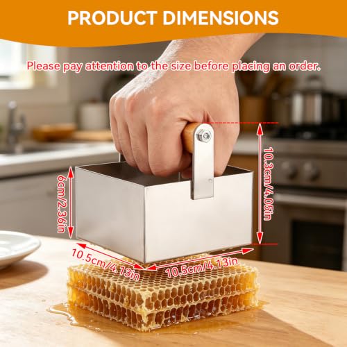 Cyrank Honeycomb Cutter, Comb Honey Cutter Scraper Stainless Steel Comb Honey Cutter with Handle Cookie Cutter Honey Cutter Honey Cutting Tool Square Shaped Cutting Tool for Beekeeping