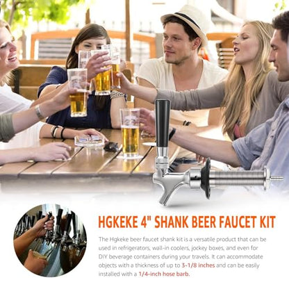 4-1/8" Shank Leak-Free Stainless Steel Core Beer Faucet 1/4" Barb Draft Beer Faucet Beer Shank Chrome Plated Tap for Homebrew Kegerator Parts - size: 4" Shank