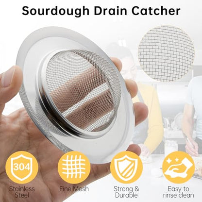 2 Pack Sourdough Drain Catcher, Kitchen Sink Drain Strainer, for Collecting Sourdough Starter and Dough Remains, Stainless Steel Fine Mesh, Easy to Clean, for 3.15-4.33 Inches Kitchen Sink
