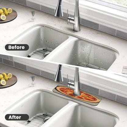 Sink Faucet Mat Yummy Cheese Pizza Kitchen Splash Guard Absorbent Bathroom Sink Mat Around Faucet 15" x 5.5" Drying Mats Stone Draining Mat