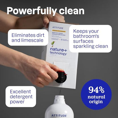 ATTITUDE Bathroom Cleaner Spray, EWG Verified, Plant-Based & Vegan, Safe for Bathroom Surfaces, Tiles, Tubs, Shower Walls, and Grout, Unscented, 27.1 Fl Oz - size: 27.1 Fl Oz (Pack of 1)