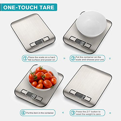 Ultrean Food Scale, Digital Kitchen Scale with LCD Display, Weight Grams and Ounces for Baking Cooking and Meal Prep, 6 Units with Tare Function, 304 Stainless Steel, 11lb (Batteries Included) - size: Medium-Digital
