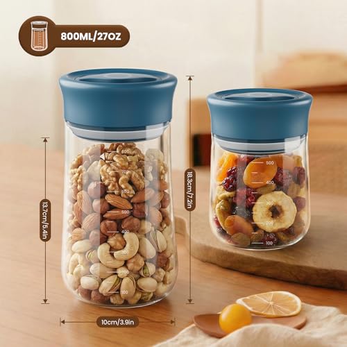 OURCABECUE Wide Mouth Mason Jar 27 oz, 2026 Upgrade 90° Rotating Lid Glass Storage Jar, Food Grade Overnight Oats & Yogurt Jar, Dry Snacks Candies jar - color: Blue, size: 27OZ