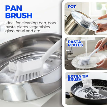 Holikme 6 Pack Dish Brush Set with Bottle Brush, Dish Scrub Brush, Pan Brush and 3 Straw Brushes, Deep Cleaning Handle Brush with Scraper Tip for Kitchen Sink Dishes Bottle Cup Pot and Pans (Gray) - color: Gray