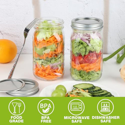 Wide Mouth Mason Jars 32 oz, 6 Pack Quart Canning Jars with Airtight Lids and Bands, Clear Glass Mason Jars for Canning, Pickling, Preserving, Meal Prep - size: 32oz - 6 Pack