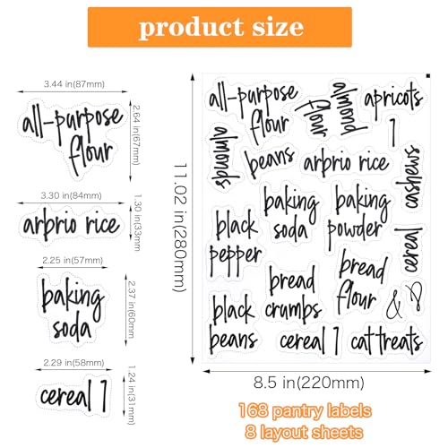 168PCS Clear Waterproof Labels for Food Containers - Pantry Labels for Containers Jars Container Boxes - Preprinted and Blank Food Organization Stickers