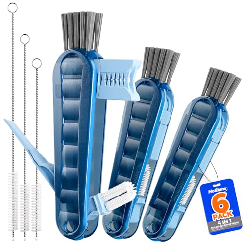 6 Pack Holikme 4 in 1 Cup Lid Cleaning Brush Set with 3 Straws, Multifunctional Bottle Brush, Silicone Cup Lid Gap Cleaner, Bristle Crevice Cleaning Brush, Navy - color: Navy