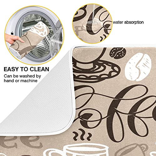 Brown Coffee Dish Drying Mat - 18 x 24 Inch, High Absorbent Reversible Microfiber Coffee Bean Dish Rack Pad - color: coffee theme, size: 18" x 24"