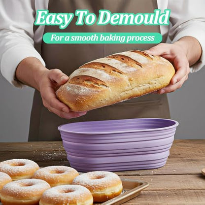 4 Pcs Silicone Bread Proofing Baskets, 10 Inch Oval Foldable Banneton Basket, Dough Proofing Bowls Containers Sourdough Baking Supplies with Non-Stick Surface