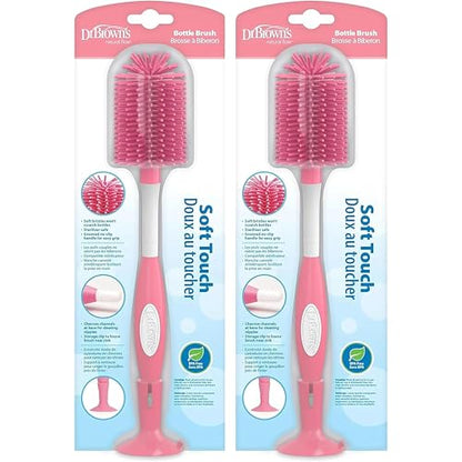 Dr. Brown's Soft Touch No Scratch Baby Bottle Cleaning Brush Nipple Cleaner with Stand and Storage Clip, BPA Free, Pink (Pack of 2) - style: 2 Pack, Pink