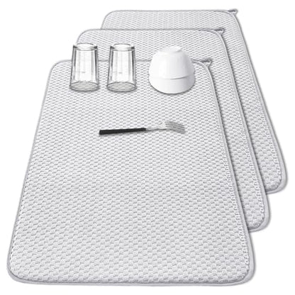 3 Pcs XXL Dish Drying Mat,Absorbent Microfiber Dishes Drainer Mats,Large Size 24×17" Pads for Kitchen Counter,Coffee,Rack,Under Sink,Light Gray - size: 3PCS 24*17 inch