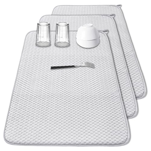 3 Pcs XXL Dish Drying Mat,Absorbent Microfiber Dishes Drainer Mats,Large Size 24×17" Pads for Kitchen Counter,Coffee,Rack,Under Sink,Light Gray - size: 3PCS 24*17 inch