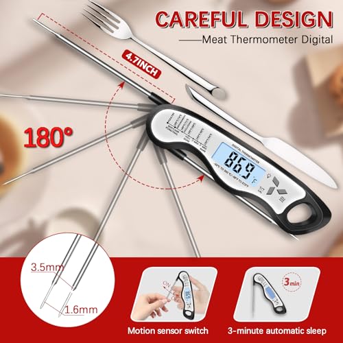 Meat Thermometer Digital，IP67 Waterproof Cooking Thermometer with Backlight, Calibration & Hold Function，Food Thermometer for Cooking,Outdoor Grilling，Suitable as Stocking Stuffers for Men (White-2) - color: White-2