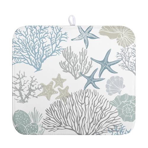 Summer Dish Drying Mat 16×18 Inch Coastal Nautical Kitchen Drying Mats Blue Gray Ocean Microfiber Dish Pad Heat Resistant Absorbent Dish Rack Mat for Home Kitchen Counter Decor - color: Coastal Dish Drying Mats-A3-1, size: 16" x 18"