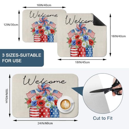 250 Anniversary Dish Drying Mat for Kitchen Counter, Absorbent Quick Dry Coffee Bar Mat Pad Thin Diatomaceous Sink Mats, American Flag Windmill Daisy Florals Beige Non Slip Dish Drainer Mats 12''x16'' - size: 16" x 12"