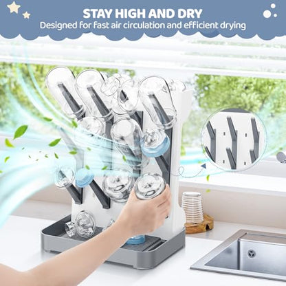 Dayacoco Baby Bottle Drying Rack, Space Saving Vertical Bottles Dryer Holder, Standing Bottle Drying Rack for Countertop Kitchen Organize Bottles, Brushes, Baby Accessories (Gray) - color: Gray