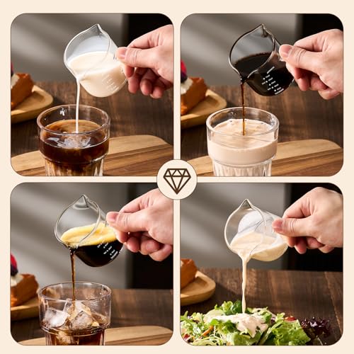 gegewawa Espresso Cups Set of 2 with Handle, 2.5 OZ Double Spout Espresso Shot Cups Glass Measuring Cup with Dual Scale, Espresso Shot Glass with V-Shaped Mouth, Espresso Accessories