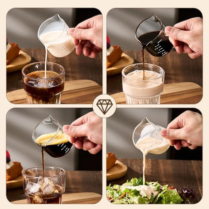 gegewawa Espresso Cups Set of 2 with Handle, 2.5 OZ Double Spout Espresso Shot Cups Glass Measuring Cup with Dual Scale, Espresso Shot Glass with V-Shaped Mouth, Espresso Accessories
