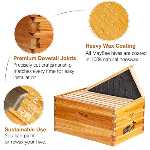8-Frame Beehive Box Langstroth Deep Brood Box Dipped in 100% Beeswax Includes Wooden Frames & Waxed Foundations (Unassembled) - size: 8-frame deep box