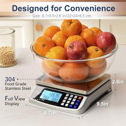 Atogou 110lb Food Scale, Commercial Kitchen Scale with Price Computing, Plug-in Usable, 0.05oz/1g, 304 Stainless Steel, for Cooking, Vegetables, Farm, Industry, Counting. LC300 Silver - style: Silver 110lb/50kg