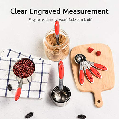 Measuring Cups : U-Taste 18/8 Stainless Steel Measuring Cups and Spoons Set of 10 Piece, Upgraded Thickness Handle(Red) - color: Red