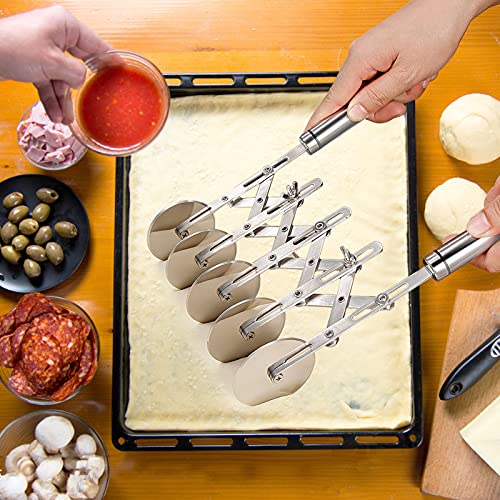 Juome 5 Wheel Pastry Cutter Stainless Pizza Slicer Multi-Round Dough Cutter Roller Cookie Pastry Knife Divider with Handle - color: 5 wheel Pastry Cutter