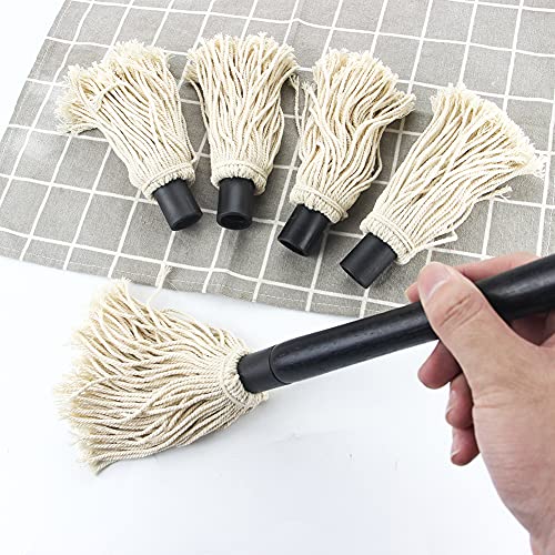YFWOOD 18 Inch Grill Basting Brush BBQ Mop Sauce Brush Wooden Long Handle | Sauce Mop with 4 Extra Replacement Heads for Grilling Smoking Barbecue Steak (Black) - color: Black Color Handle