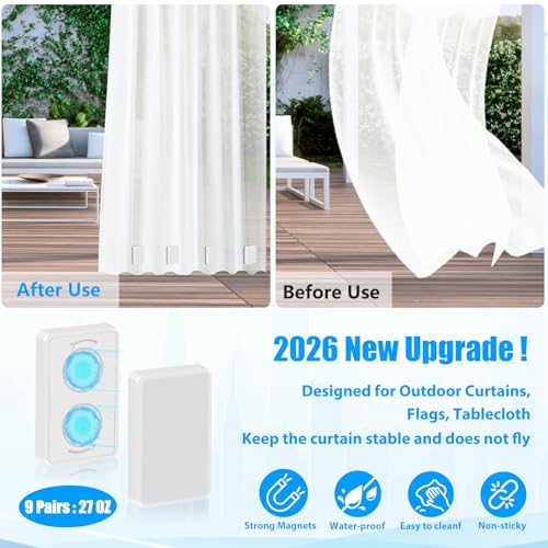 18pcs Outdoor Curtain Weights, Waterproof Magnetic Curtain Weights, Heavy Drapery Weights Bottom, Weighted Magnets for Heavy Wind, Shower Curtain, Garden Flag, Tablecloth (White, 9pairs) - color: White-18pcs