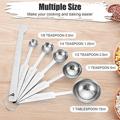 11 PCS Stainless Steel Measuring Cups Spoons Set, 5 Nesting Cups and 5 Stackable Spoons with 1 Leveler Measuring Tools Set for Dry Liquid Ingredients Cooking Baking