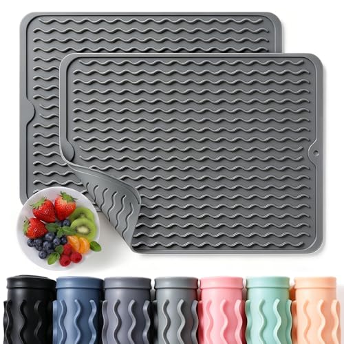 2 Pack Caketime Silicone Dish Drying Mat for Kitchen Counter Heat Resistant Under Sink Waterproof Coffee Bar Accessories Dining Rack Stone Utensil Holder Countertop Decor Must Haves 2026 - color: Gray, size: 15"*11.5"