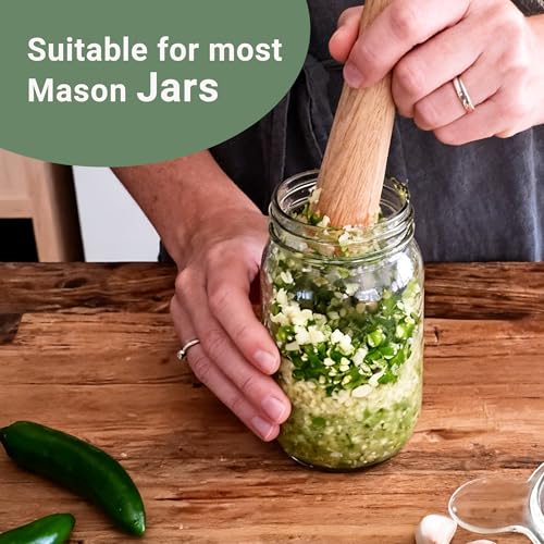 Sauerkraut Pounder for Mason Jars - Wooden Fermenting Supplies - Vegetable Fermentation Tamper for Sauerkraut Crocks with Scale Marks
