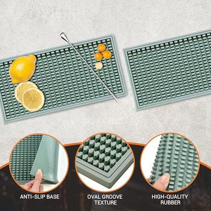 ZJWZLG Bar Mat 5.9"x11.8"(2Pcs) Non-Slip Rubber Bar Mat, Spill Proof & Flat Design,Easy to Clean Textured Surface forHome Bar,Coffee Station, Bartending - Protects Countertops & Glassware (Green). - color: Green-2pcs, size: 6" x 12"