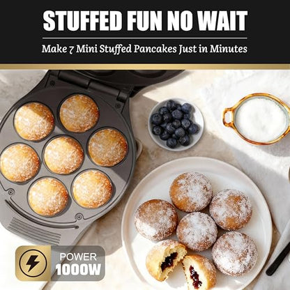 FineMade Mini Stuffed Pancakes Maker, Electric Ebleskiver Poffertjes Maker Pan, Danish Pancakes Maker, Cake Pop Maker, Bake 7x 2'' Ebelskivers without any Flipping operation - style: Mini Stuffed Pancake Maker