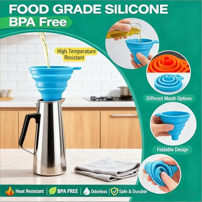 3PCS Silicone Funnel Set, Flexible Rubber Kitchen Funnels for Filling Bottles, Small Medium Large Food Grade Funnel for Essential Oils, Spices, Powder, Cooking, Liquid, Perfume, Flask - color: RGB
