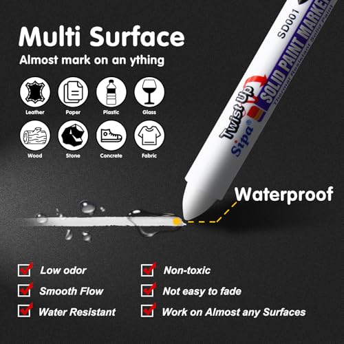 Sipa Permanent Solid Paint Markers, Twist Long-Lasting Paint Pens for Window, Wood,Metal and Glass Marker, 1 Pack (White) - color: White