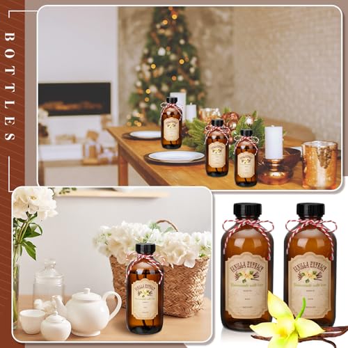 Uiifan 12 Pack Amber Glass Bottle Boston Round Bottles with Caps Refillable Vanilla Extract Jars Gift for Homemade Vanilla Extract Making, Brewing, Kombucha, Oil & Long-term Liquid Storage(16 oz) - size: 16 Ounces