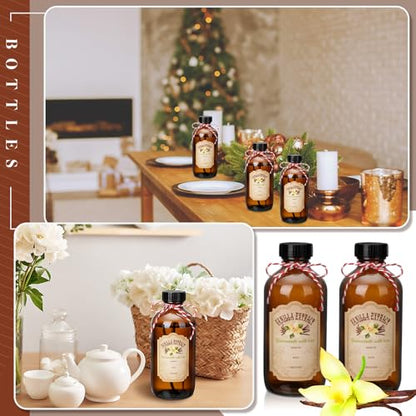 Uiifan 12 Pack Amber Glass Bottle Boston Round Bottles with Caps Refillable Vanilla Extract Jars Gift for Homemade Vanilla Extract Making, Brewing, Kombucha, Oil & Long-term Liquid Storage(16 oz) - size: 16 Ounces