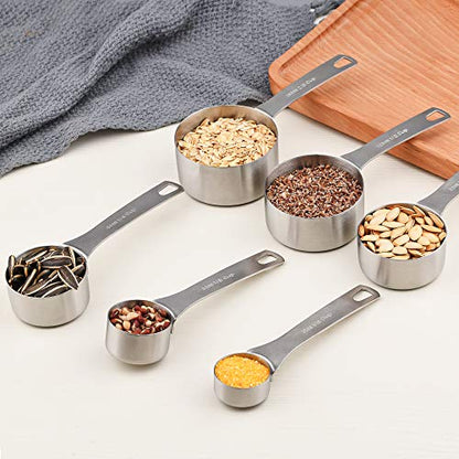 Measuring Cups Set 19, 18/8 (304) Stainless Steel Measuring Cups and Spoons Set, Metal Measuring Cups & Spoons & Leveler&Magnetic Conversion Chart for Kitchen and Baking - color: A01: Siliver-Set of 19