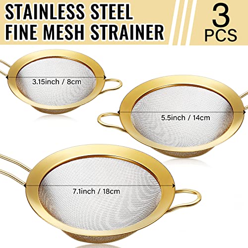 Norme 5 Quart Stainless Steel Gold Colander and 3 Pcs Gold Fine Mesh Strainer, Stainless Steel Pasta Rice Food Metal Strainer with Handles, Easy Clean and Dishwasher Safe - color: Gold, size: 5 Quart