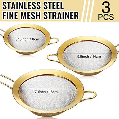 Norme 5 Quart Stainless Steel Gold Colander and 3 Pcs Gold Fine Mesh Strainer, Stainless Steel Pasta Rice Food Metal Strainer with Handles, Easy Clean and Dishwasher Safe - color: Gold, size: 5 Quart