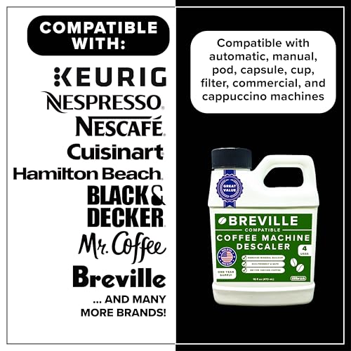 Tillbrook Breville Espresso Machine Compatible Descaler - 1 YEAR SUPPLY - Concentrated Descaler for Breville - 16 oz Coffee Maker Cleaner for Breville, Nespresso, Delonghi, Espresso Machine - 4 Uses