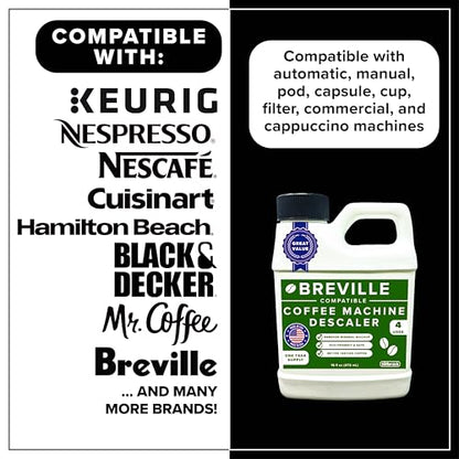 Tillbrook Breville Espresso Machine Compatible Descaler - 1 YEAR SUPPLY - Concentrated Descaler for Breville - 16 oz Coffee Maker Cleaner for Breville, Nespresso, Delonghi, Espresso Machine - 4 Uses