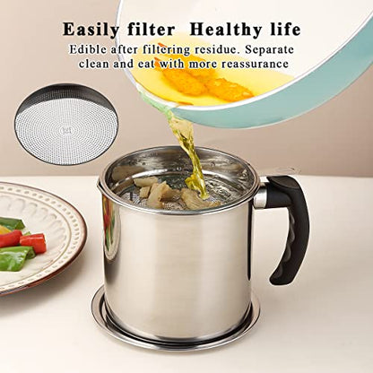 Kyraton Bacon Grease Container With Strainer, 48 oz Stainless Steel Oil Container, Pot Fat Storage With Lid, Easy Grip Handle Suitable For Storing Frying Oil And Cooking Grease 1. Silver - color: 1. Silver