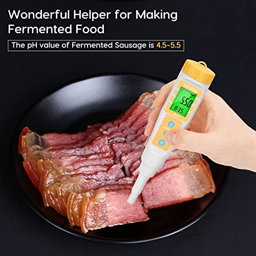 YINMIK Digital pH Meter for Food, pH Probe for Sourdough and Bread Dough, Checking The pH of Fermenting Sausages and Salami, Waterproof pH Tester for Solid and Liquid Soft Soil Sample… - color: Yellow Food pH Meter