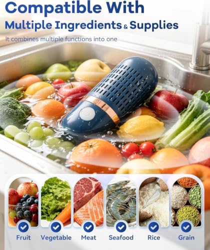 Produce Cleaner & Vegetable Cleaner with Oh-Ion Technology, Wireless Rechargeable Food Washer, IPX7 Waterproof 10-Min Auto Clean for Fruits Veggies Rice Meat Utensils