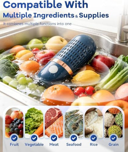 Produce Cleaner & Vegetable Cleaner with Oh-Ion Technology, Wireless Rechargeable Food Washer, IPX7 Waterproof 10-Min Auto Clean for Fruits Veggies Rice Meat Utensils